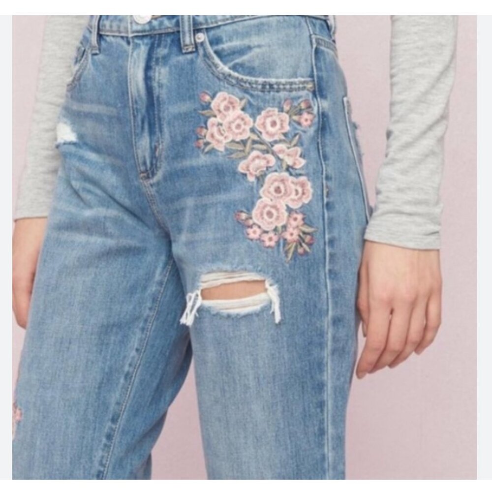 Garage Mom Jeans with Floral Embroidery - Size 1